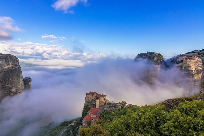 Athens: Meteora Monasteries, Caves & Coastal Stopovers with Lunch - Agios Stefanos, Roussanou, and Holy Trinity from the road